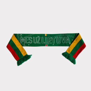 Žalias krepsinio šalikas su užrašu "Mes už Lietuvą", vidinė pusė - Lietuvos vėliavos
