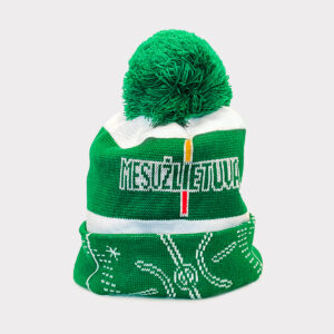 Žaliai balta žieminė kepurė „Mes už Lietuvą”