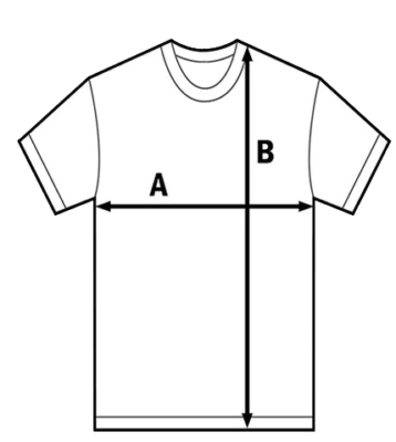 Marškinėlių išmatavimai A ir B