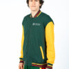Green basketball-style bomber jacket
